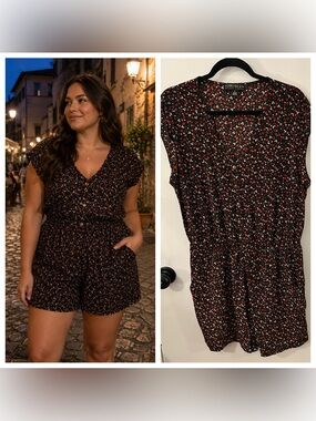 Forever 21 Women’s Juniors Floral Print Short Sleeve Elastic Waist ROMPER 1X